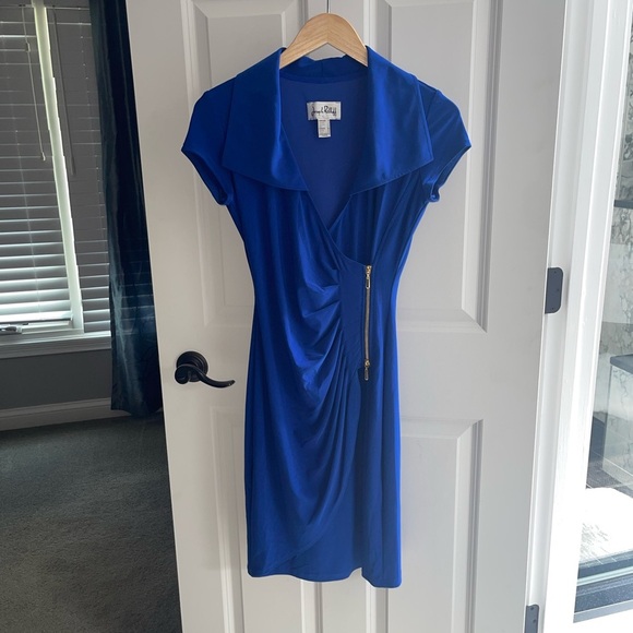 Joseph Ribkoff Royal Blue Faux Wrap Zipper Detail Elegant Blue Wrap Dress Sz 4 - Picture 4 of 10